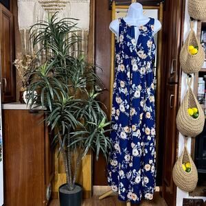 Floral Maternity Maxi Dress XS Navy Empire Waist Baby Shower Wedding Guest USA
